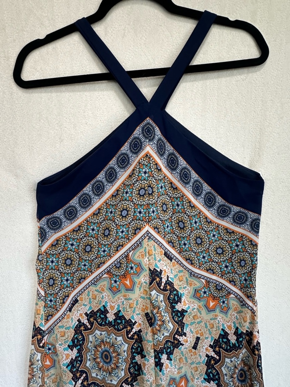 Emma & Michele Navy and Cream Boho Halter Maxi Dress Sz 12 Handkerchief - Picture 9 of 14